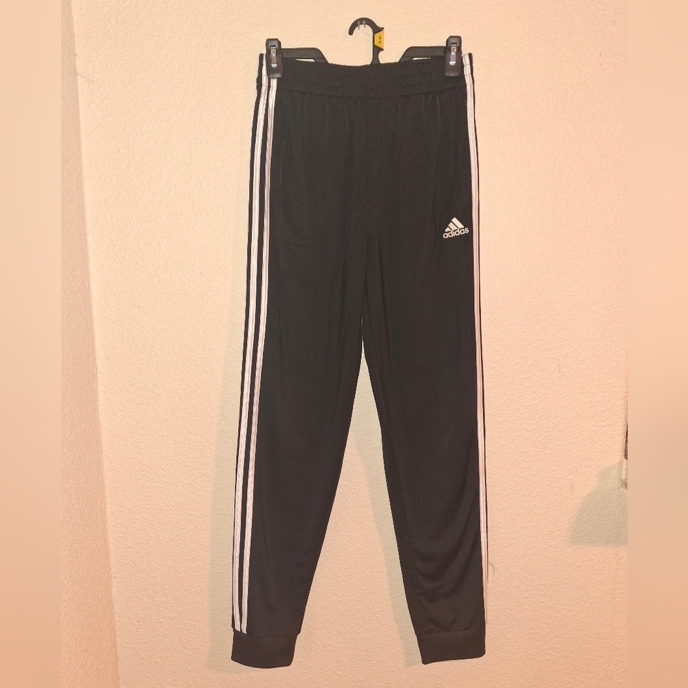 Adidas Kids Black Joggers with White Stripes Sz 14/16